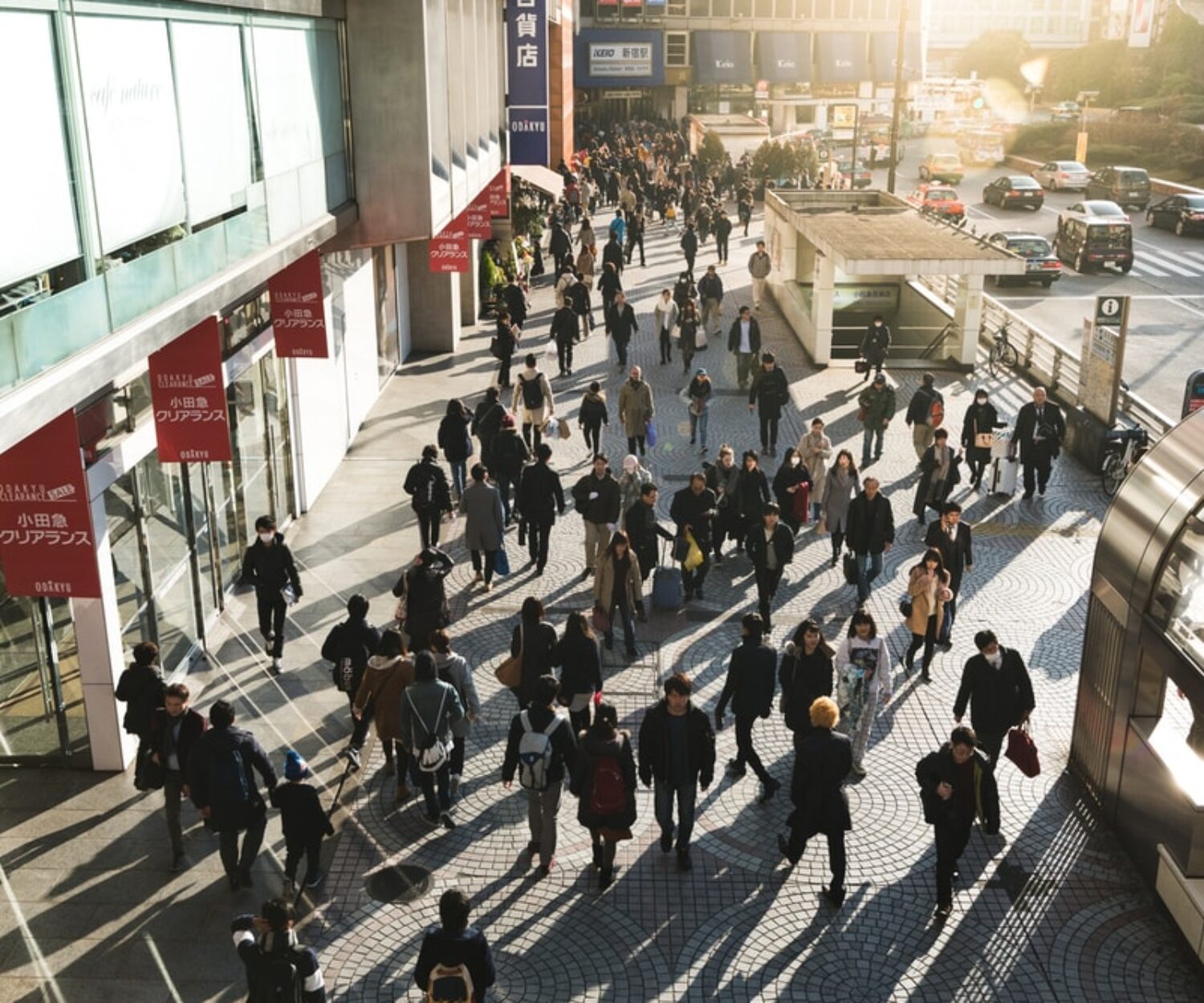 aerial photography of people walking on sidewalk near building during daytime