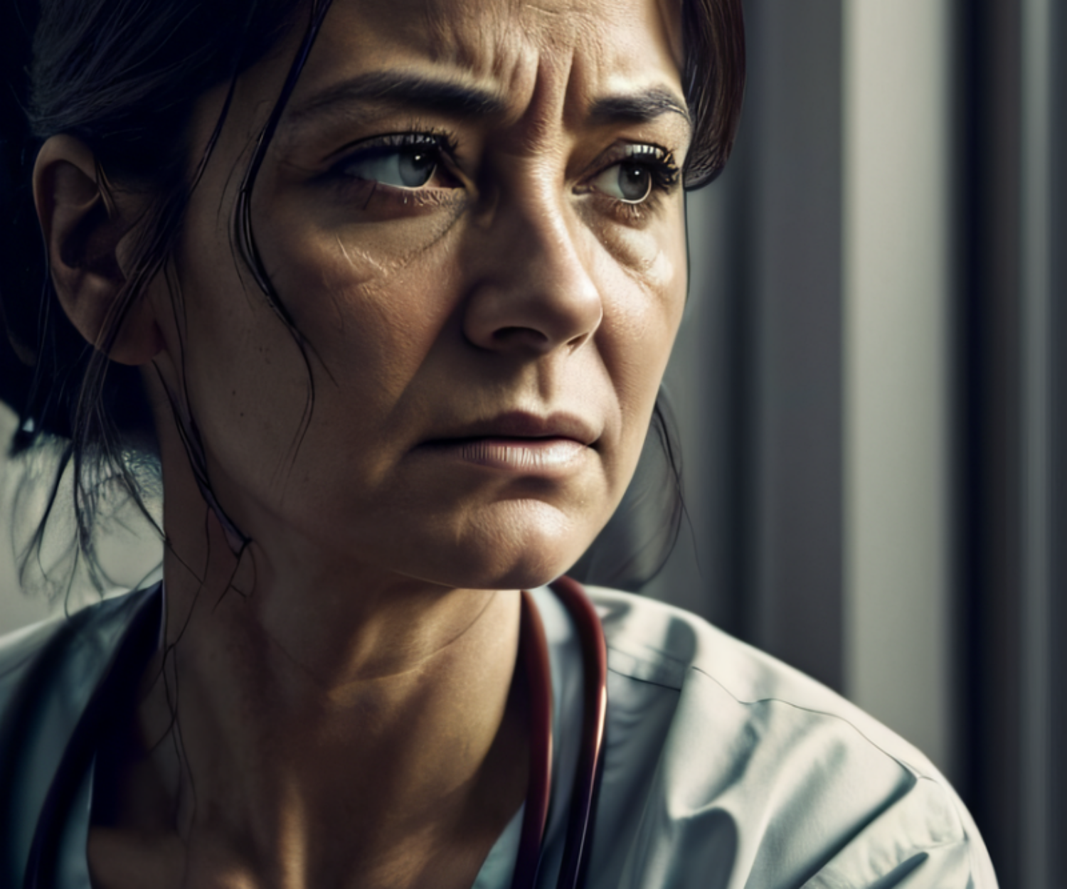 ai generated, nurse, tired, stressed, tried, hospital worker, medical emergency, emergency room